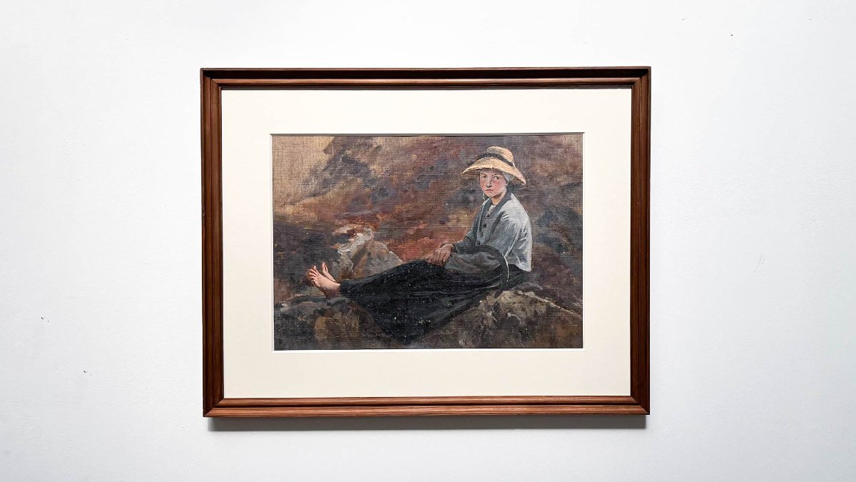 Oil Study On Canvas - Little Peasant Girl Resting - Alexis-joseph Mazerolle-photo-4