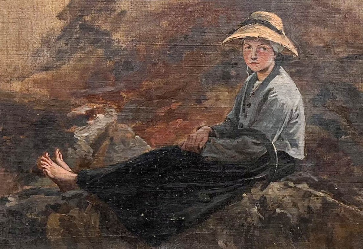 Oil Study On Canvas - Little Peasant Girl Resting - Alexis-joseph Mazerolle