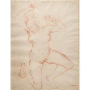 Female Nude, Large Red Chalk Drawing - "danseuse" - Charles Malfray 