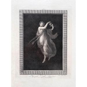 Bacchante jouant des cymbales, Rare Gravure au burin du XVIIIème siècle par ALOYSO CUNEGO