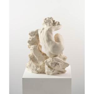 Female Nude, Plaster Sculpture - Workshop Plaster Of A Female Nude – “eve Au Rocher” 