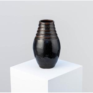 Small Ovoid Stoneware Vase With Brown Cover Signed  Delaherche (1857 – 1940)