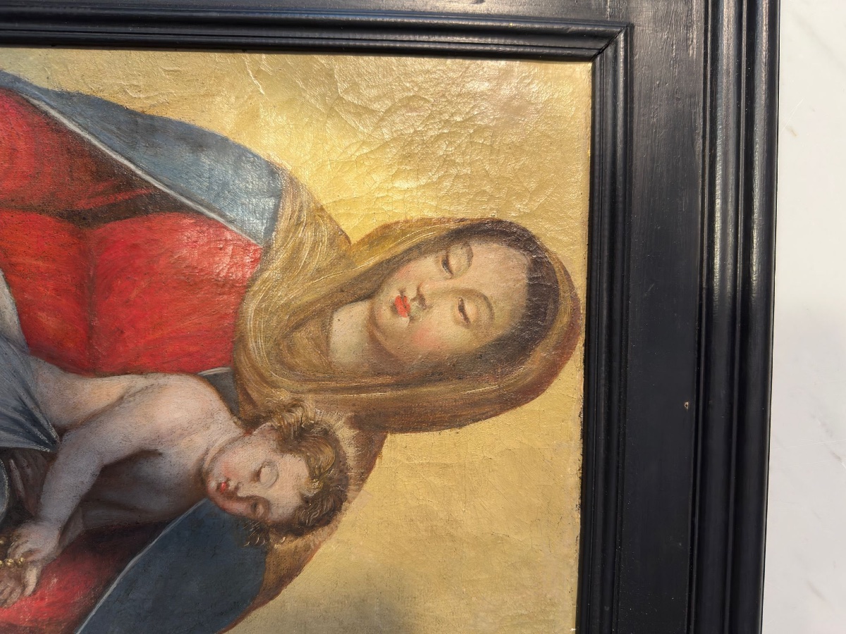 17th Century French School "virgin And Child (virgin Of The Rosary)"-photo-6