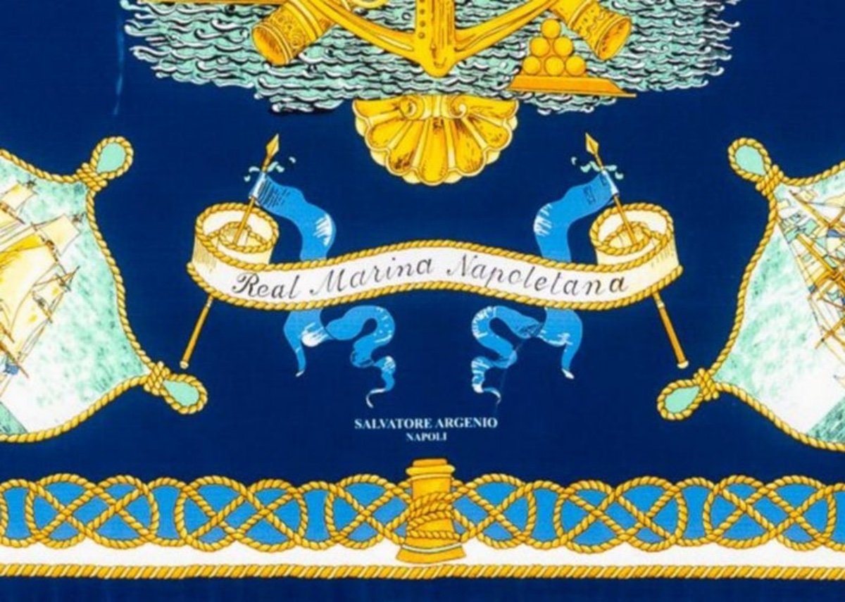 Salvatore Argenio: Silk Painting "escutcheon Of The Bourbons Of The Two Sicilies"-photo-1