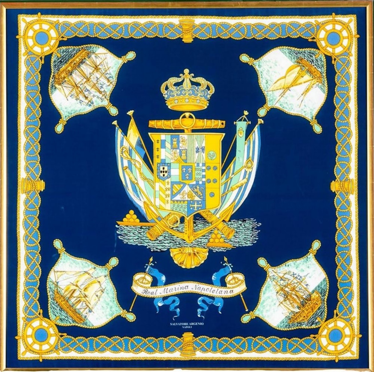 Salvatore Argenio: Silk Painting "escutcheon Of The Bourbons Of The Two Sicilies"