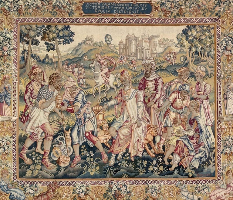 Tapisserie d'Aubusson « Agamemnon Victorieux Distribuant Le Butin Aux Grecs », début du XXe-photo-3