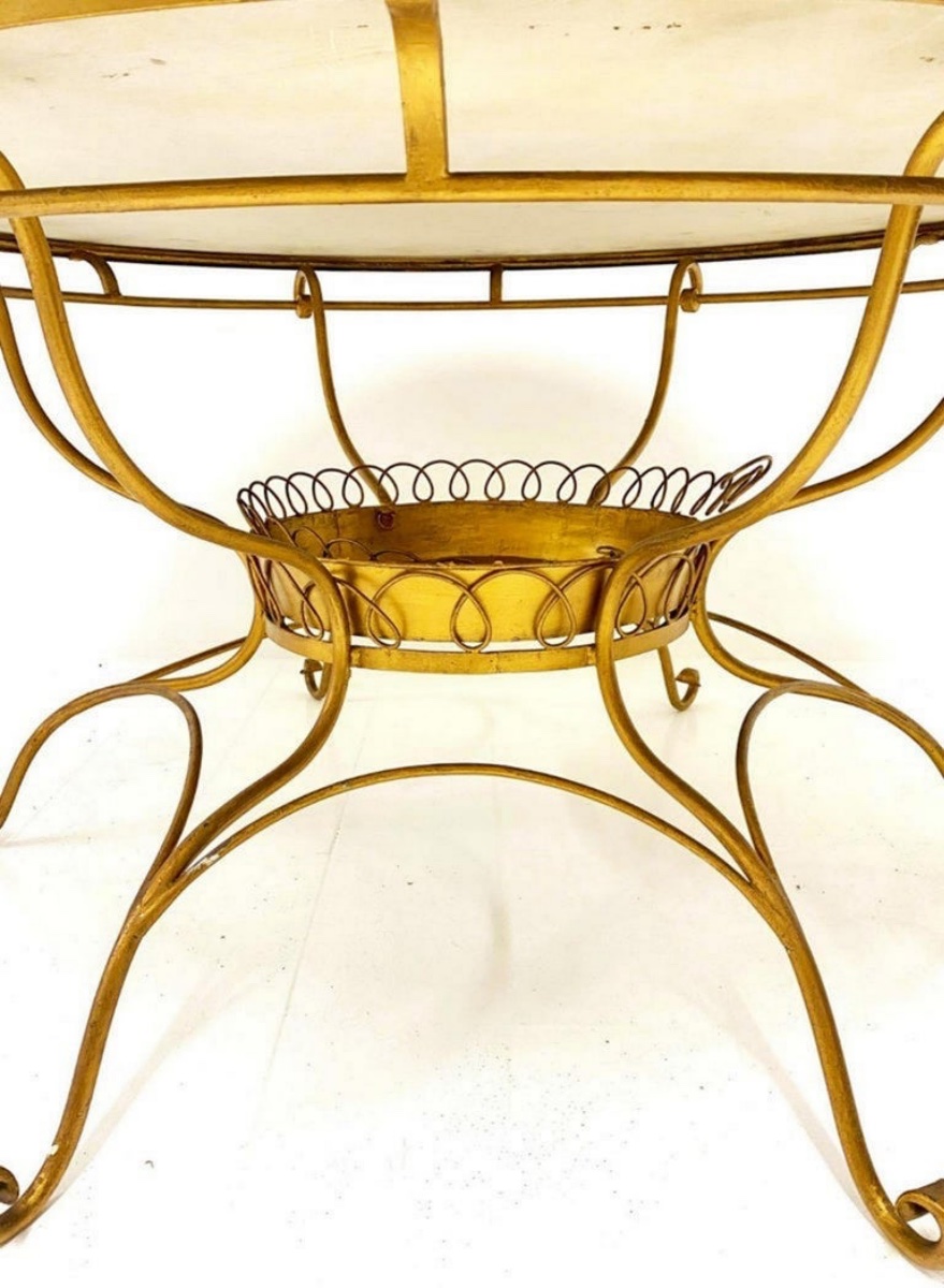 French Round Table With White Marble Top, 20th Century,-photo-2
