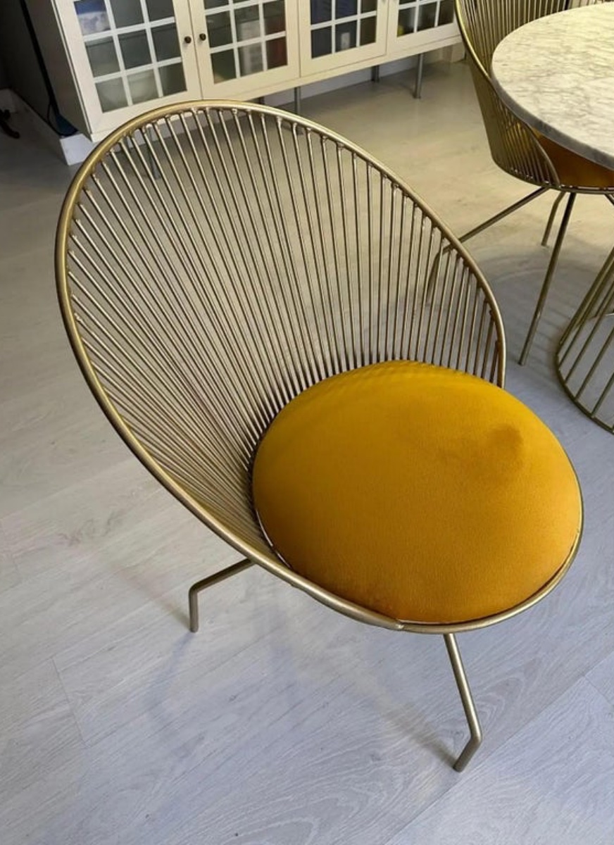Six (6) Chaises De Salle à Manger Art Déco En Or Et Velours, XXe Siècle -photo-2