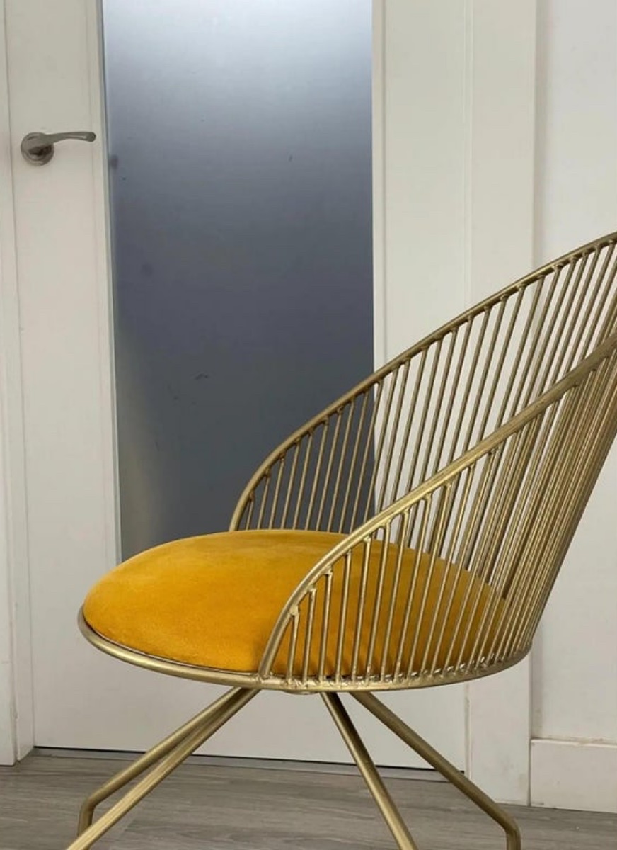 Six (6) Chaises De Salle à Manger Art Déco En Or Et Velours, XXe Siècle -photo-4