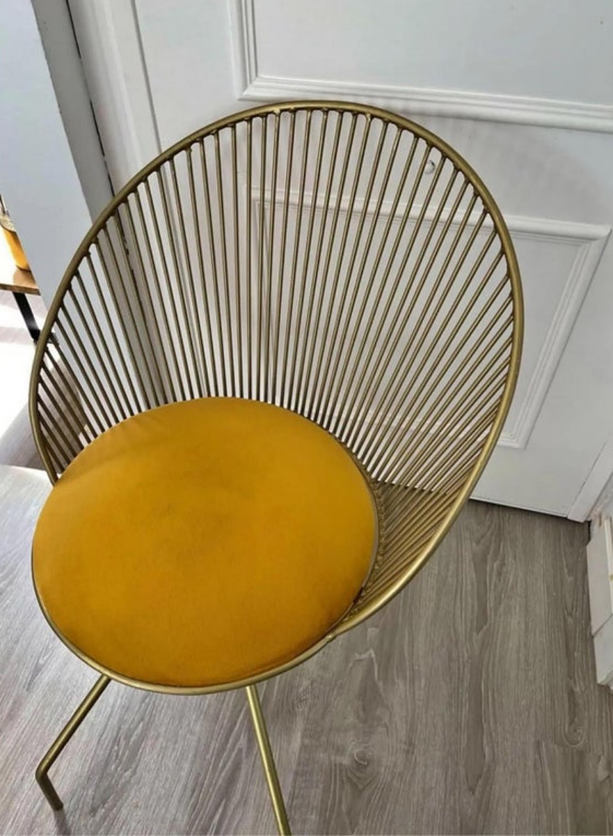 Six (6) Chaises De Salle à Manger Art Déco En Or Et Velours, XXe Siècle -photo-2
