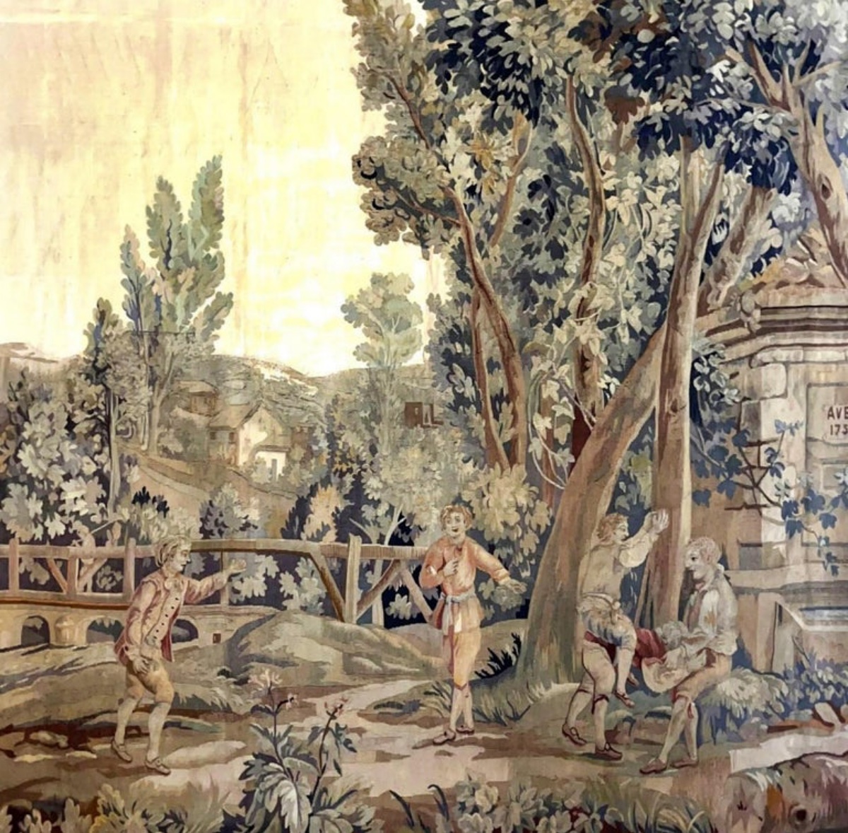 Aubusson Wool Tapestry "decorated With Children Playing" Late 19th Century-photo-2