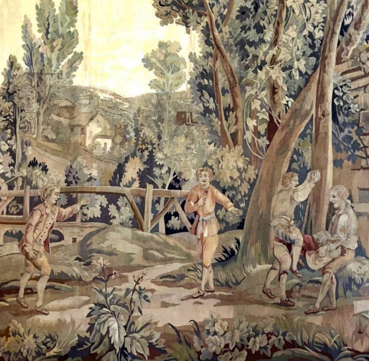 Aubusson Wool Tapestry "decorated With Children Playing" Late 19th Century-photo-3