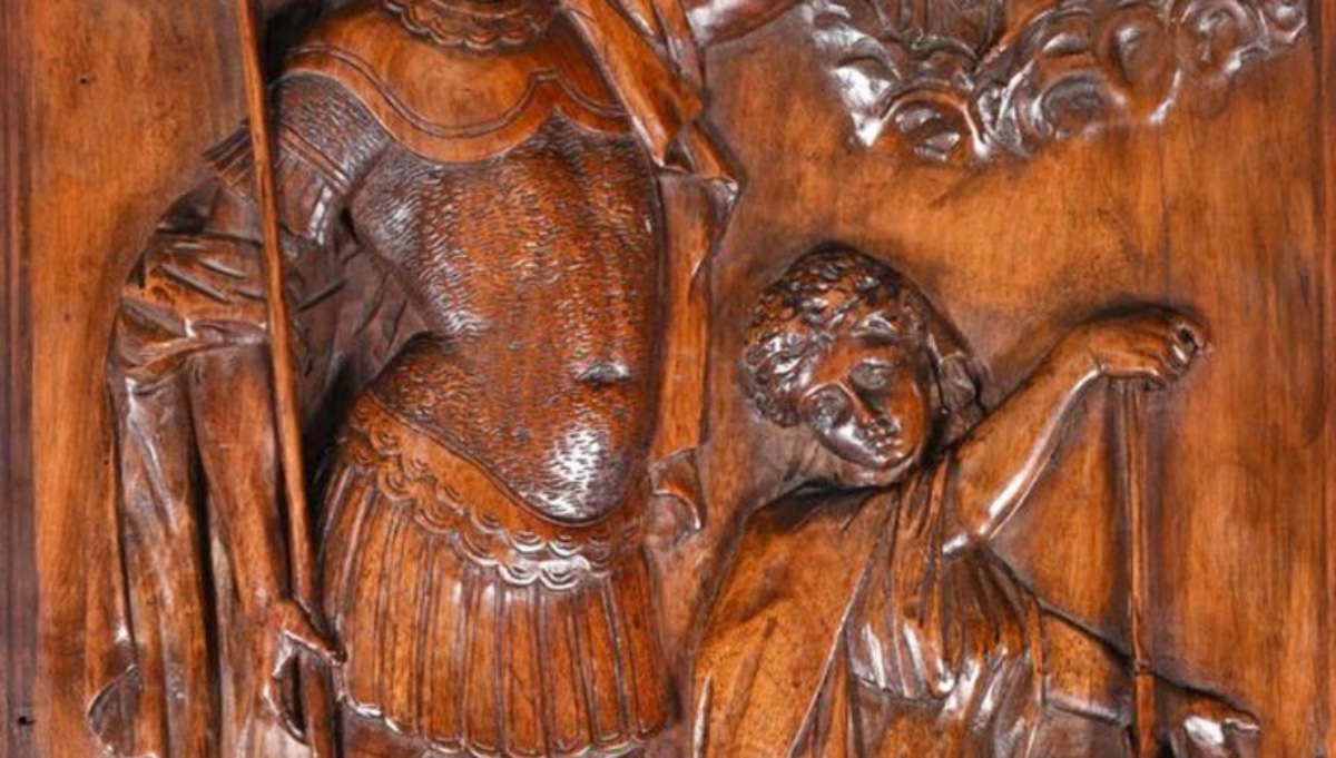 Allegorical Panel In Walnut, 17th Century-photo-4