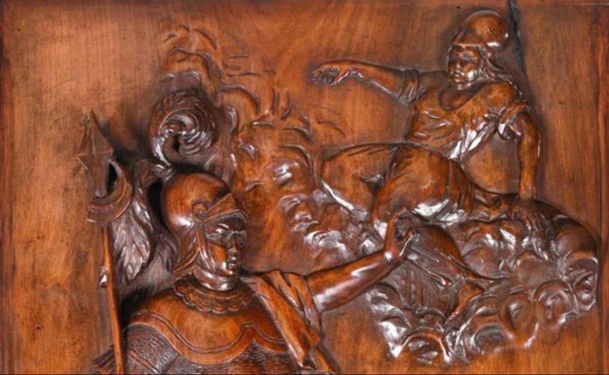Allegorical Panel In Walnut, 17th Century-photo-1