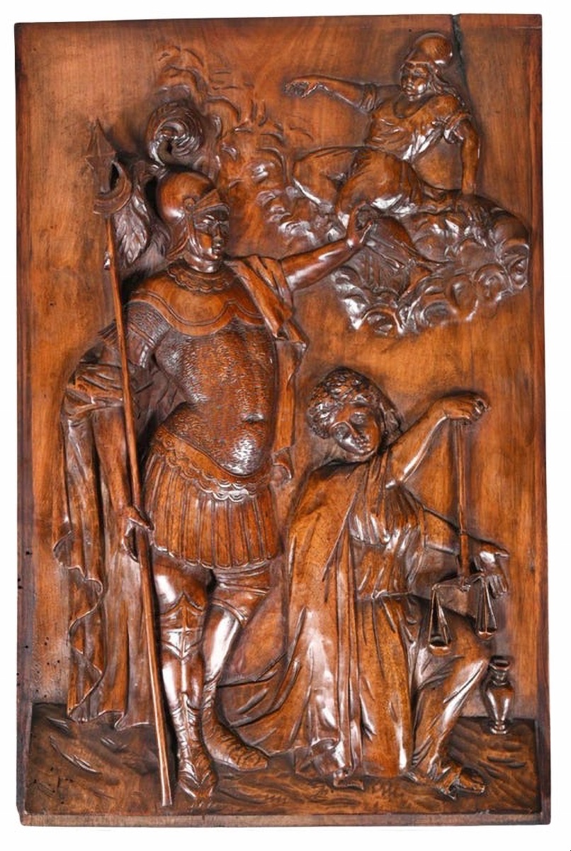 Allegorical Panel In Walnut, 17th Century-photo-2