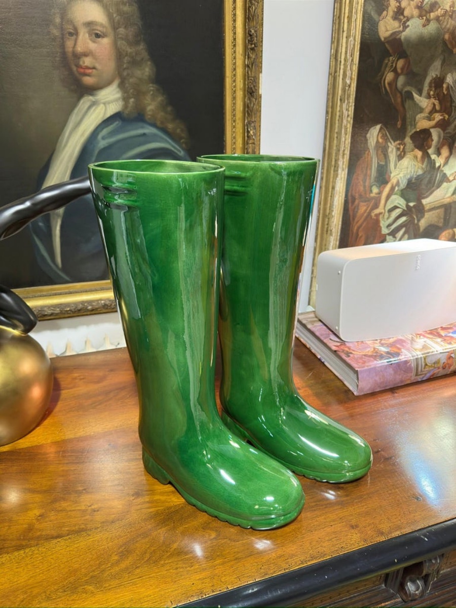 Paire De Vases « bottes » En Céramique Anglaise d'Origine Du XXe Siècle.-photo-4