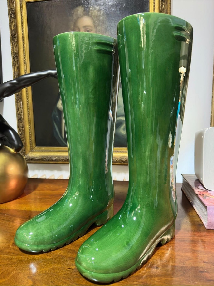 Paire De Vases « bottes » En Céramique Anglaise d'Origine Du XXe Siècle.-photo-1