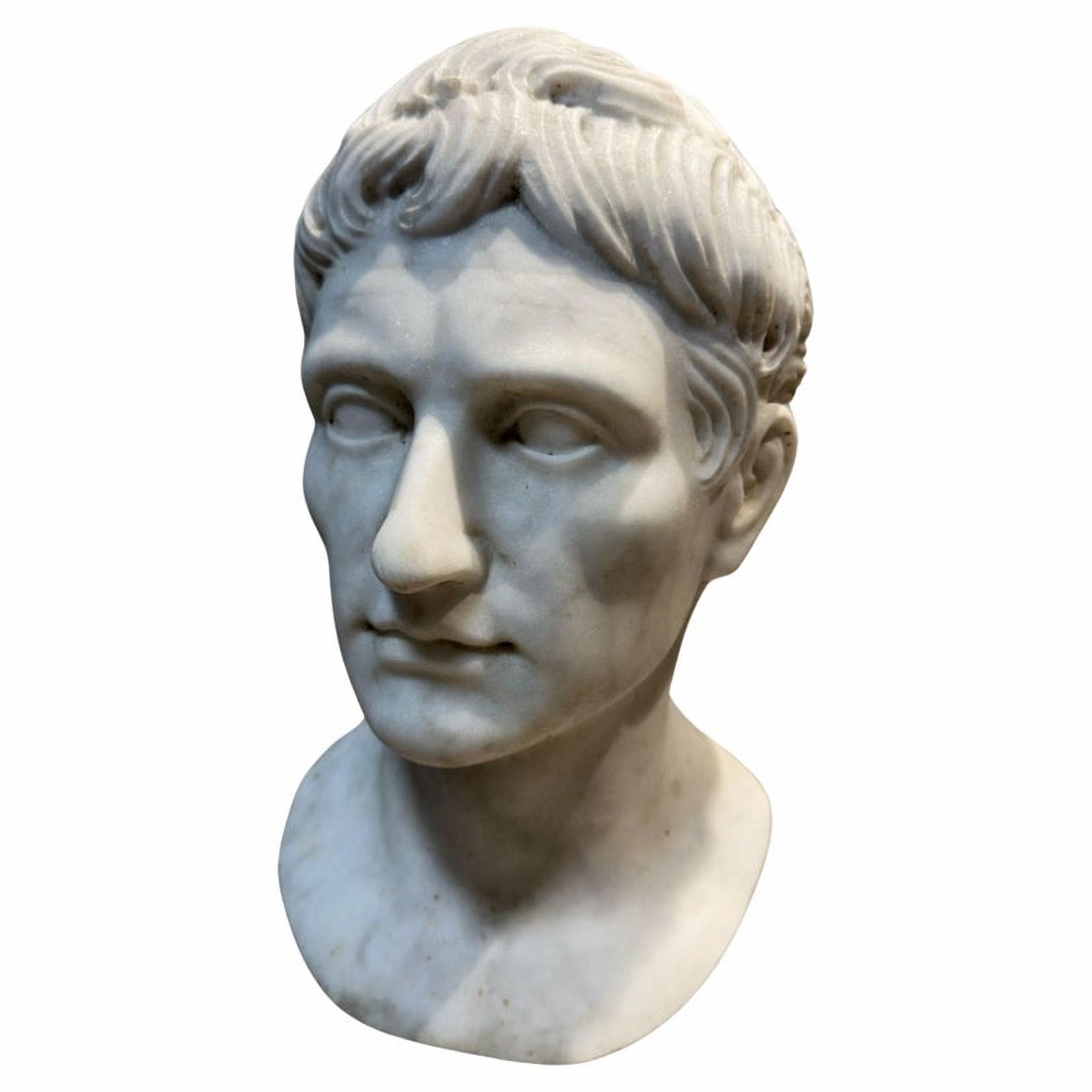 Emperor Augustus - White Carrara Marble Head - First Roman Emperor