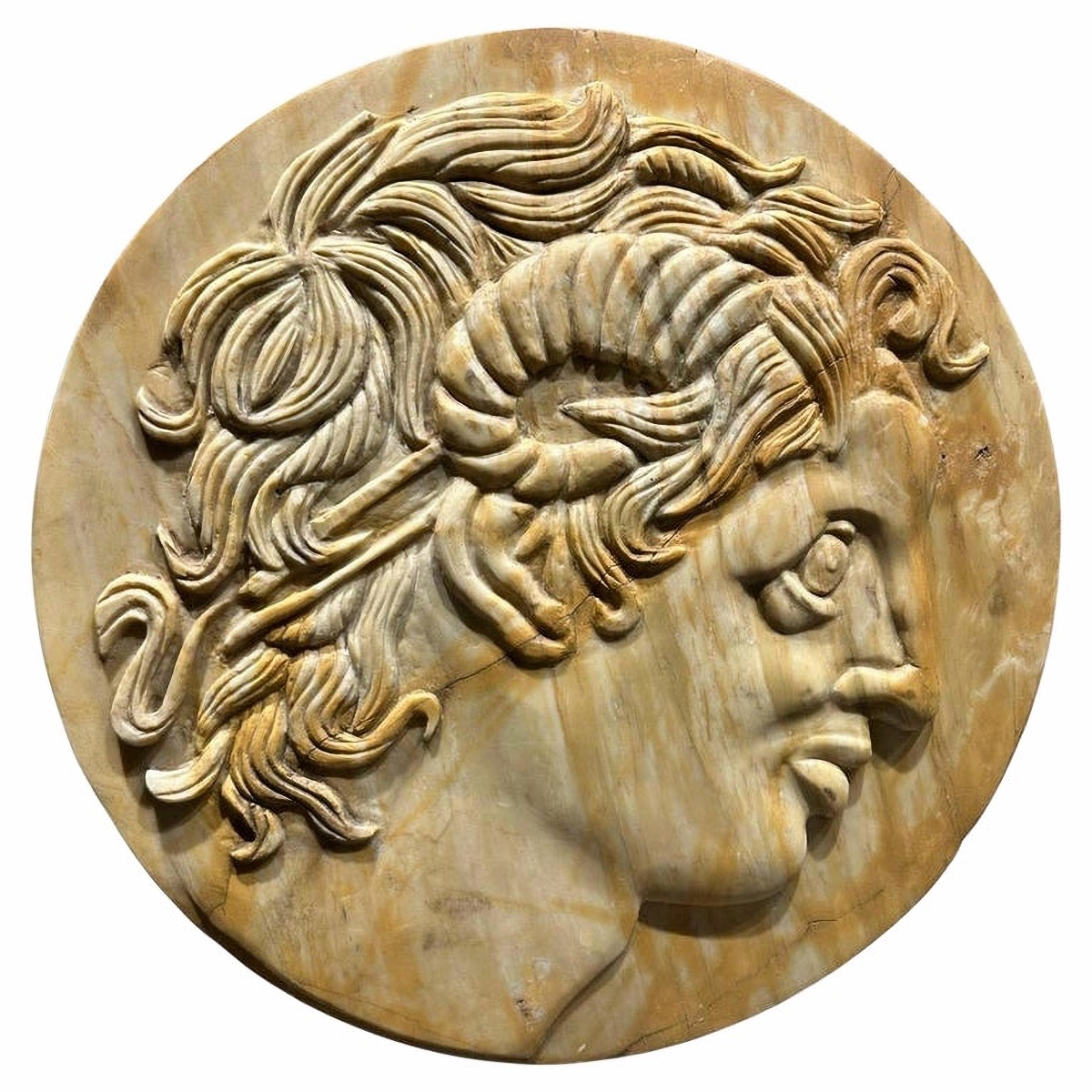 Yellow Siena Marble Rondelle Depicting Alexander The Great, 20th Century