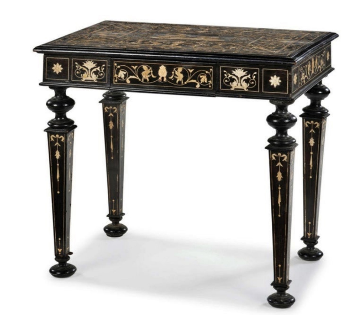 Italian Table In Ebonized Wood And Engraved Marquetry, 19th Century Milan, Italy-photo-1