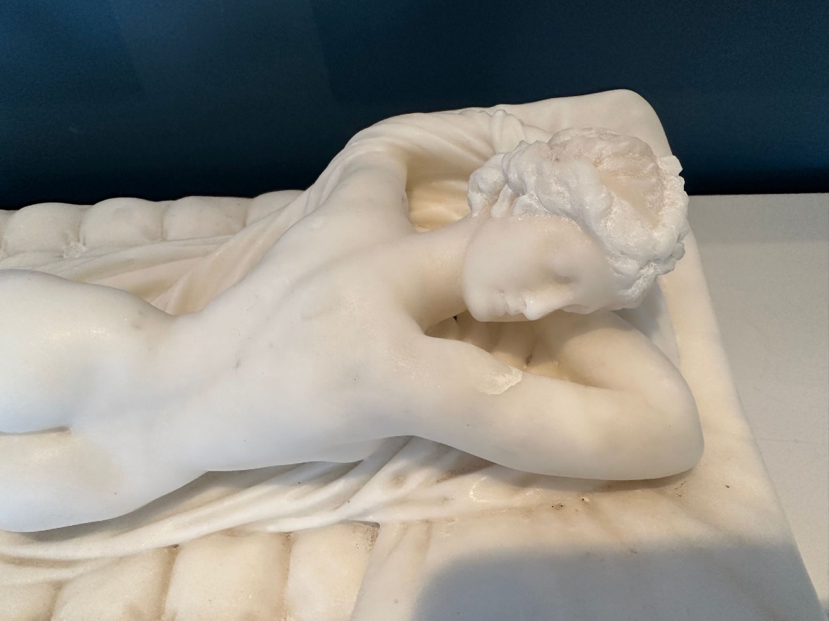 "hermaphrodite" Sculpture From The Italian School, 19th Century. Group In White Carrara Marble.-photo-3