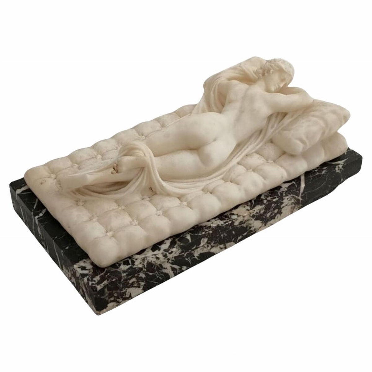 "hermaphrodite" Sculpture From The Italian School, 19th Century. Group In White Carrara Marble.