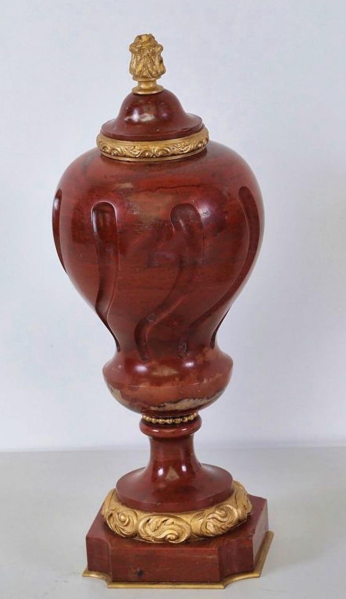 Paire De Cassolettes En Marbre Rouge Du Début Du XXe Siècle-photo-3
