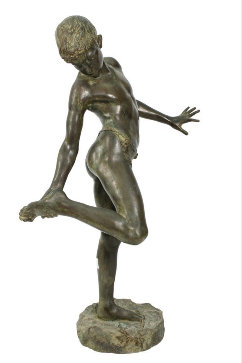  Patinated Bronze Sculpture Representing "the Child And The Crab", 19th Century-photo-2