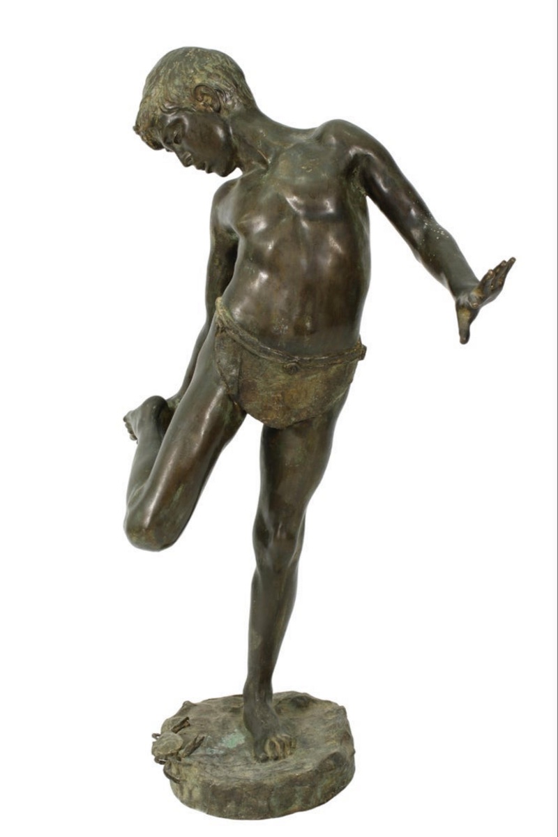  Patinated Bronze Sculpture Representing "the Child And The Crab", 19th Century-photo-3
