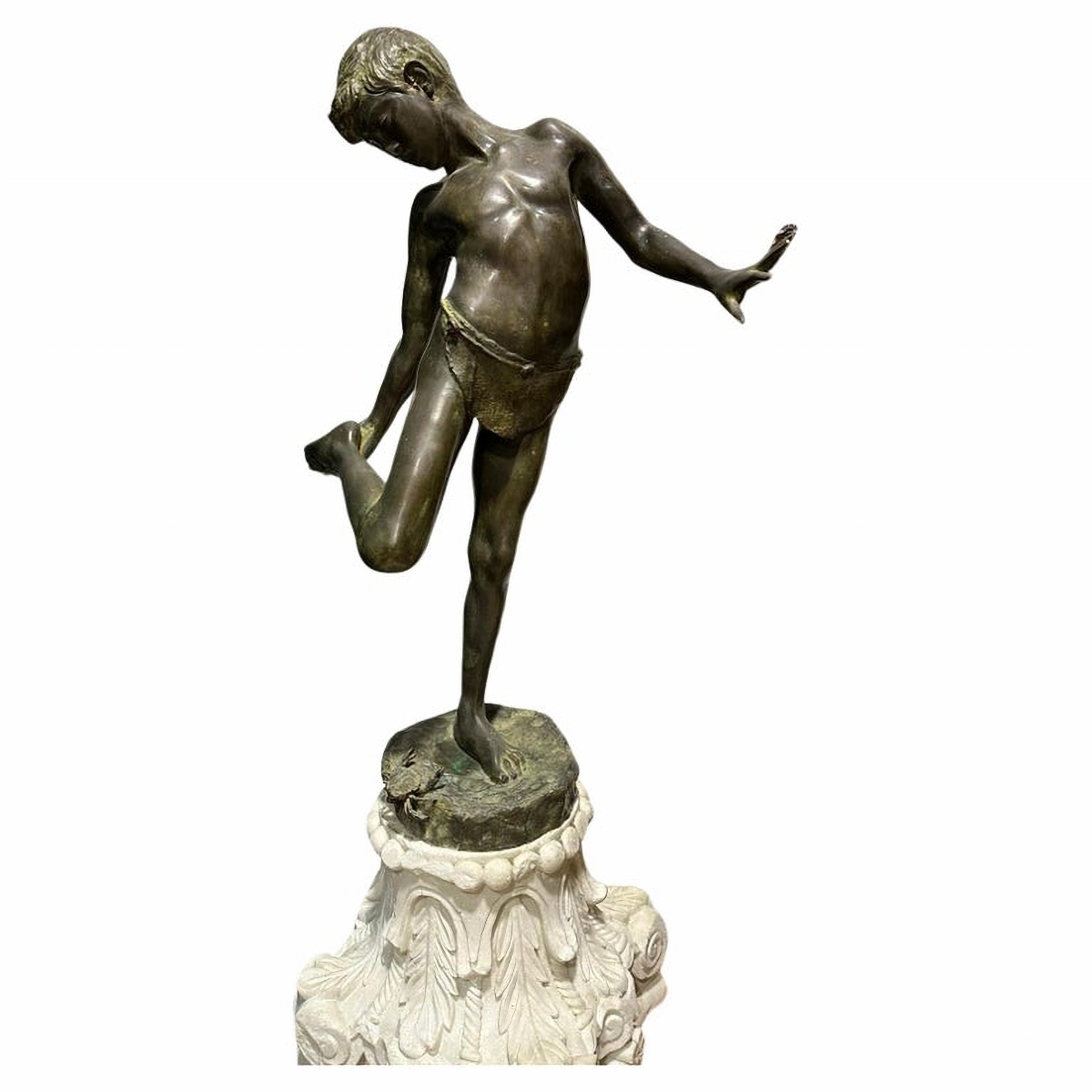  Patinated Bronze Sculpture Representing "the Child And The Crab", 19th Century-photo-4