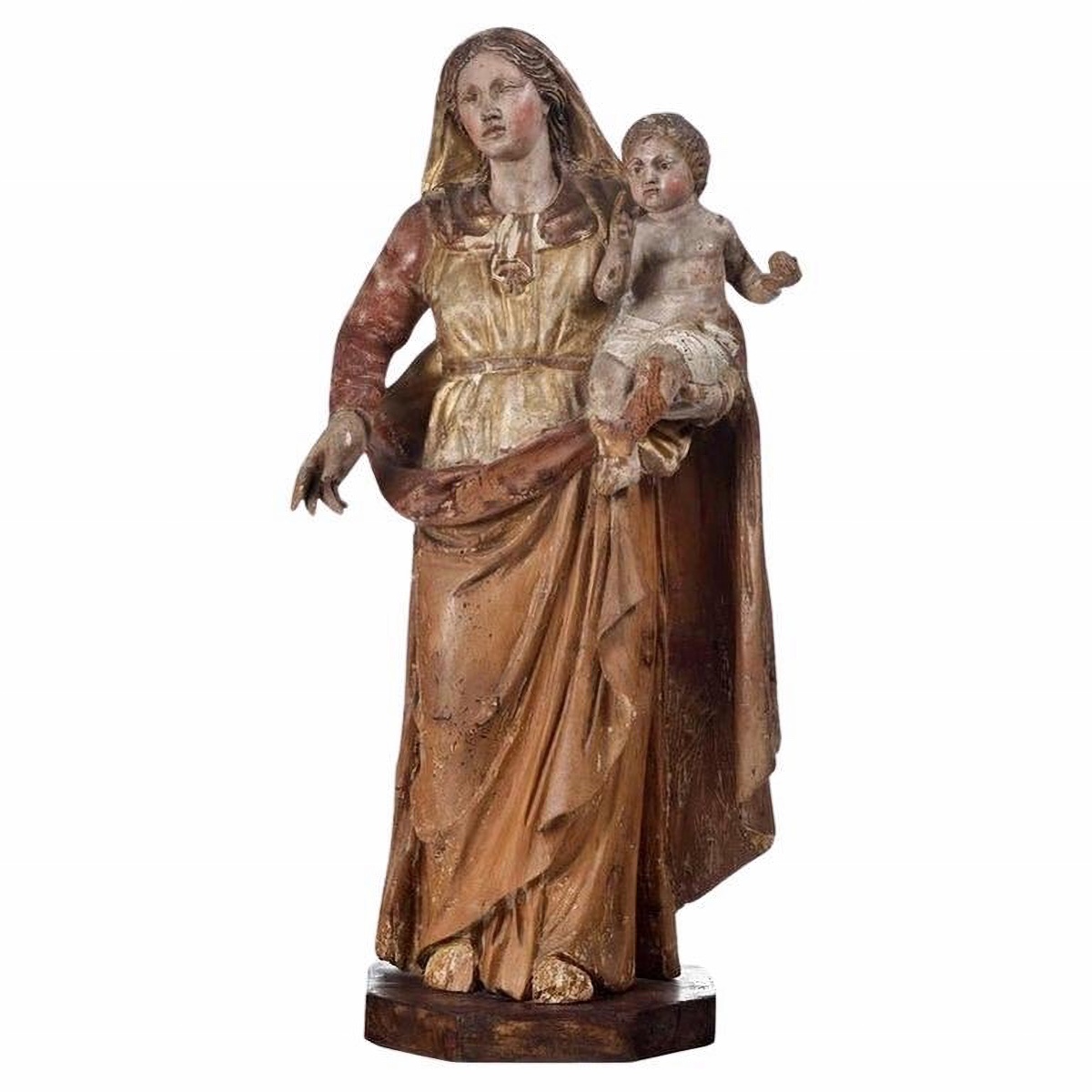 Virgin And Child In Wood, Baroque Art, Southern Italy, 17th Century.