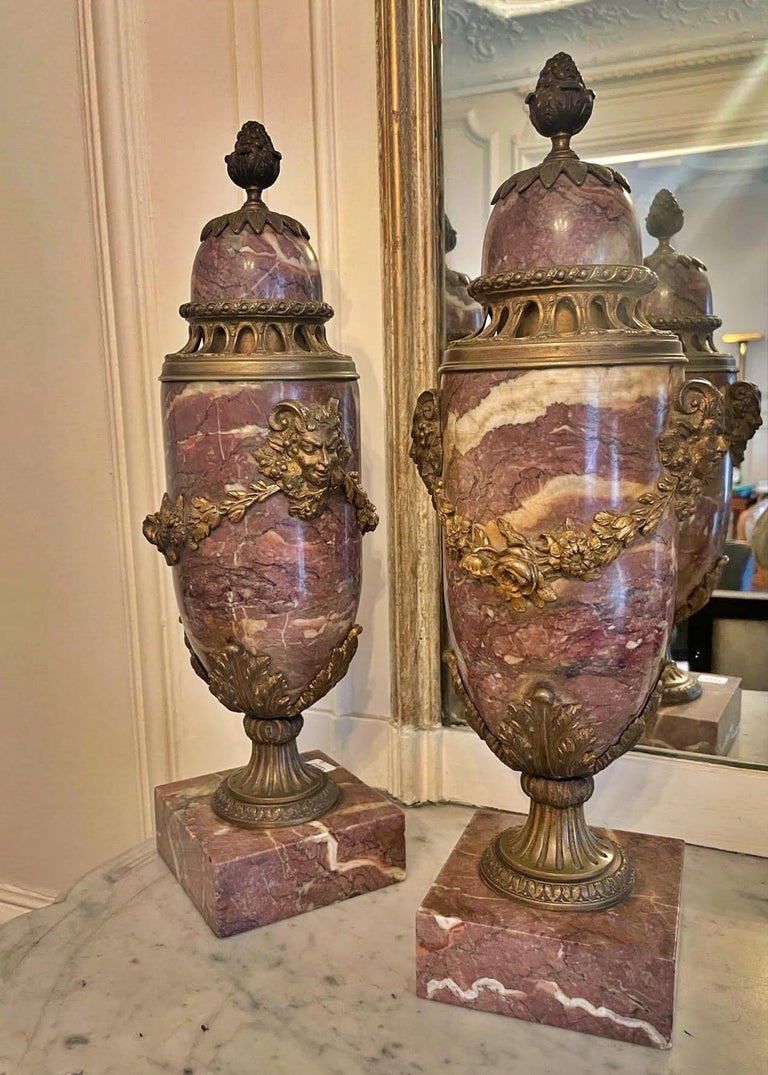 Pair Of Covered Gilt Bronze Incense Burner Vases, 19th Century France-photo-2
