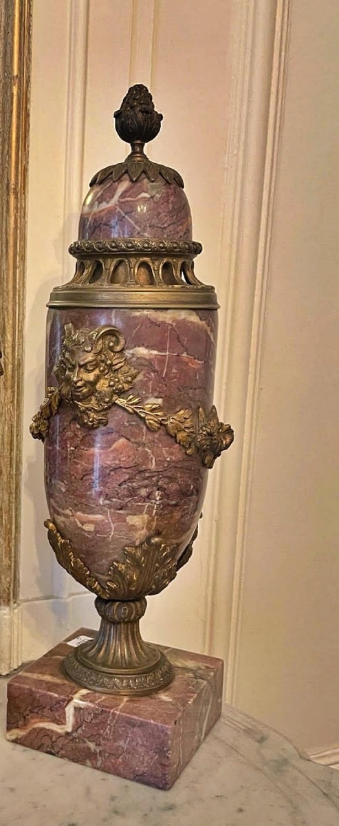 Pair Of Covered Gilt Bronze Incense Burner Vases, 19th Century France-photo-4