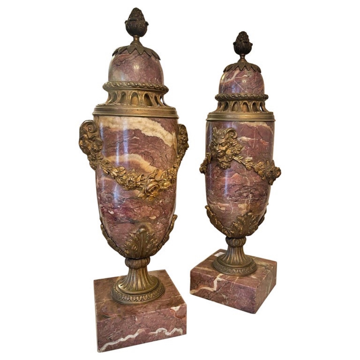 Pair Of Covered Gilt Bronze Incense Burner Vases, 19th Century France