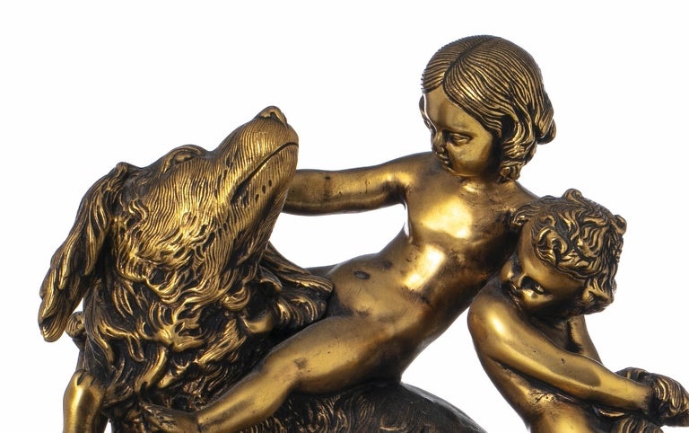 Édouard Drouot (1859-1945)  Groupe Sculptural en Bronze Doré Signe-photo-1