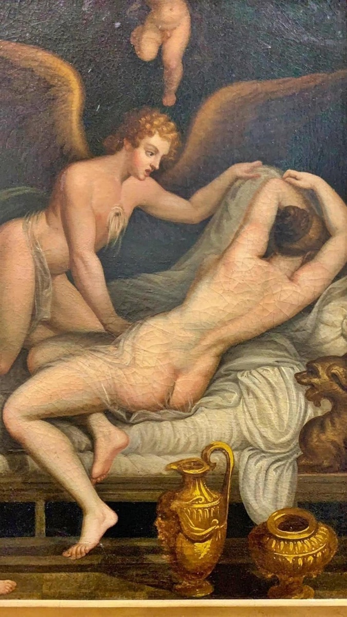 Venus And Cupid, 19th Century. French School-photo-3