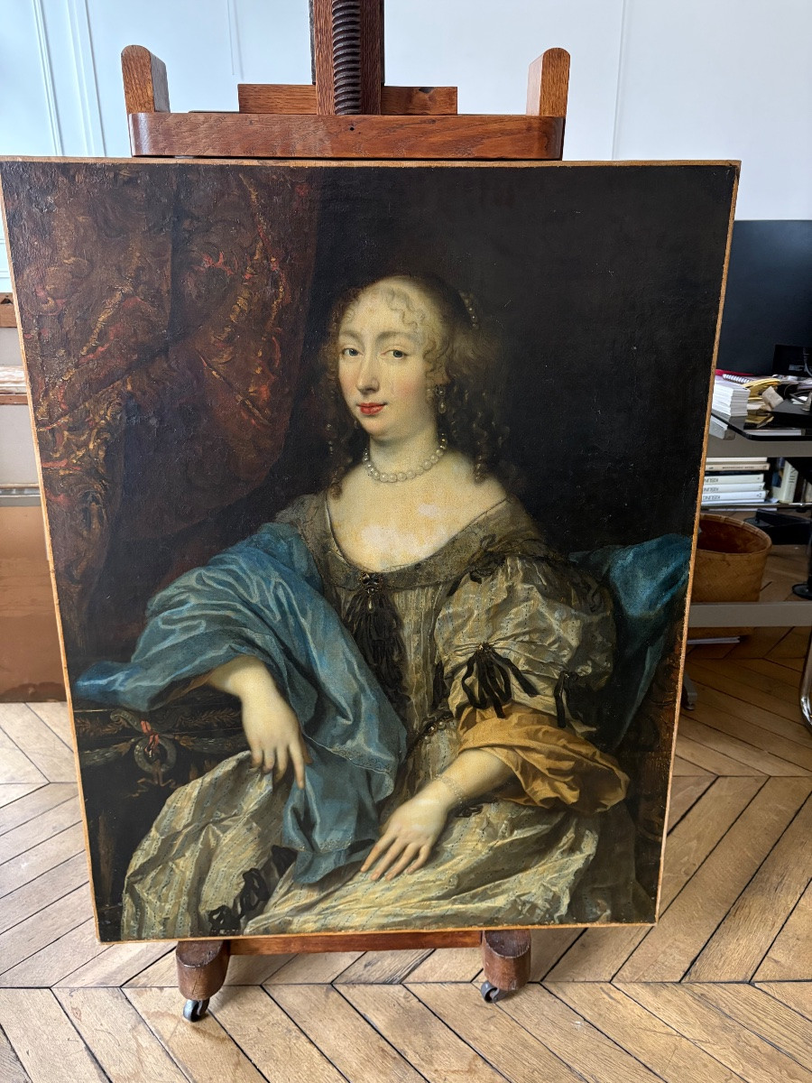 17th Century French School, Workshop Of Jean Nocret "portrait Of A Woman At A Desk"-photo-5