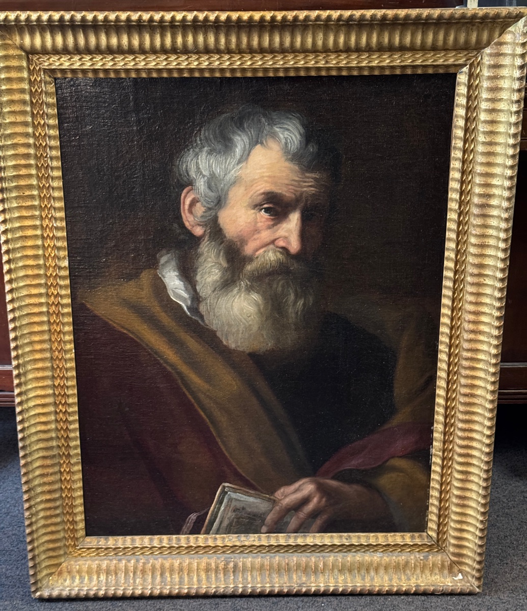 17th Century Italian School, Disciple Of Jusepe Ribera "bearded Man Holding A Book"-photo-3
