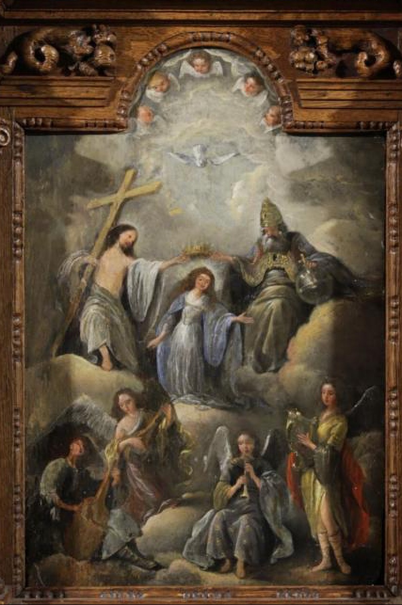 Painting On Panel From The Spanish School, 17th Century, "the Adoration Of Mary"-photo-4
