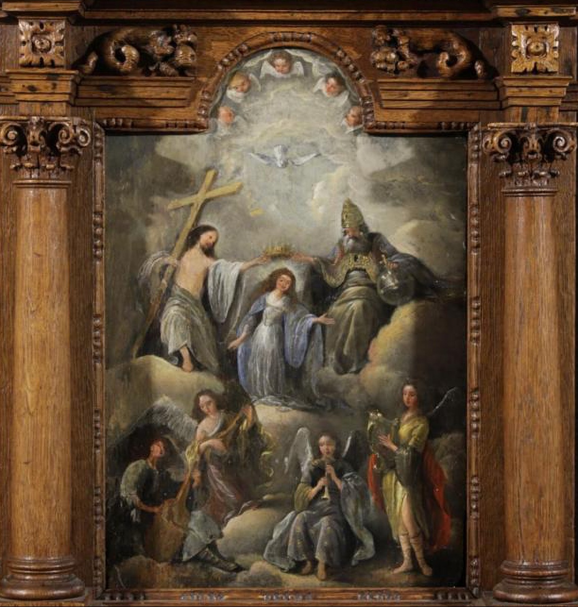 Painting On Panel From The Spanish School, 17th Century, "the Adoration Of Mary"-photo-2