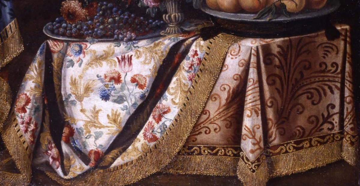 Antonio Gianlisi, XVIIe siècle « Nature morte à l'assiette de pêches, fleurs et draperies »-photo-3