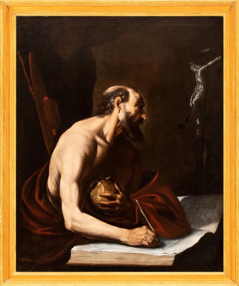 A Caravaggesque Artist Active In Naples During The First Half Of The 17th Century. "saint Jerome Writing"