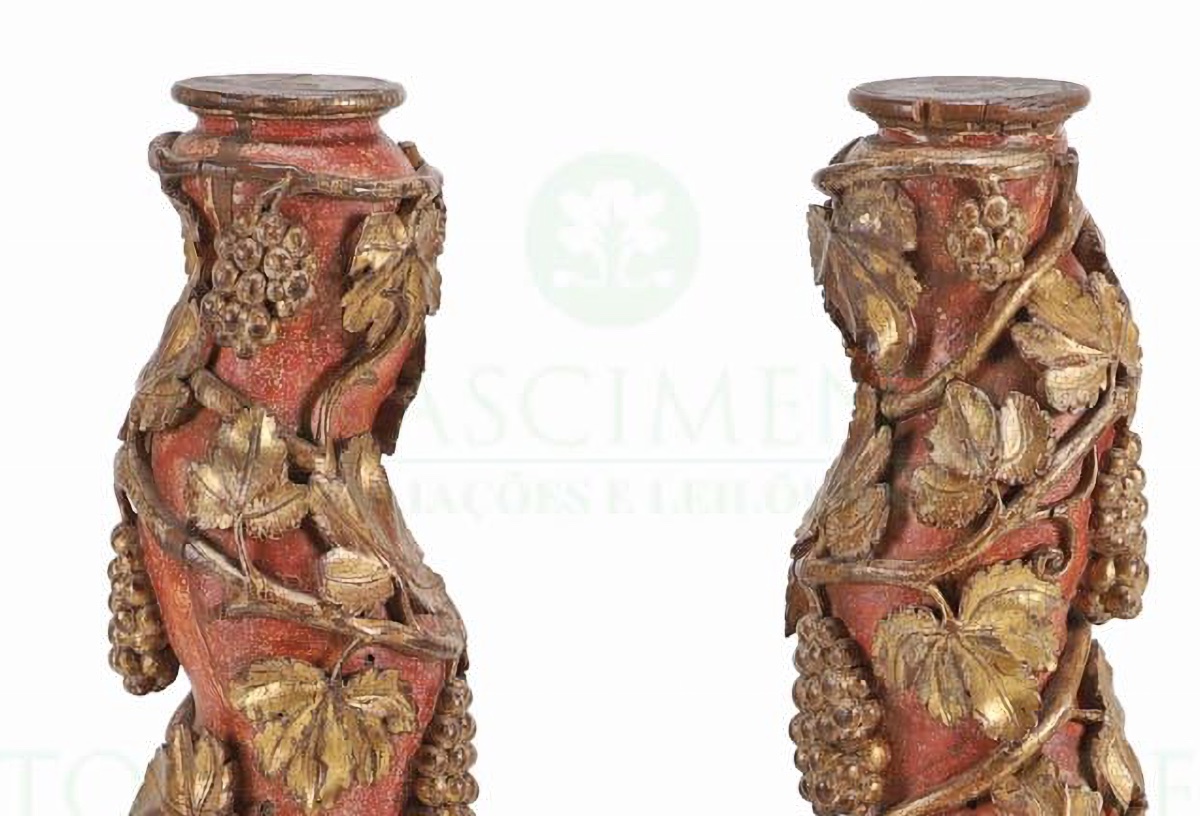 PAIRE DE COLONNES BAROQUES PORTUGAISES, XVIIe siècle. H : 107 cm-photo-2