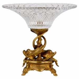 Grand Vase à Fruits Napoléon III - Empire, XIXe Siècle En Cristal Et Bronze.