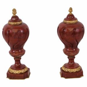 Pair Of Early 20th Century Red Marble Cassolettes