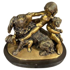 édouard Drouot (1859-1945) Sculptural Group In Gilded Bronze Signed