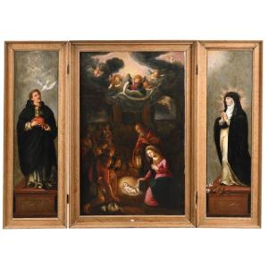 Triptyque de l'École espagnole, XVIIe siècle : Triptyque de l'Adoration