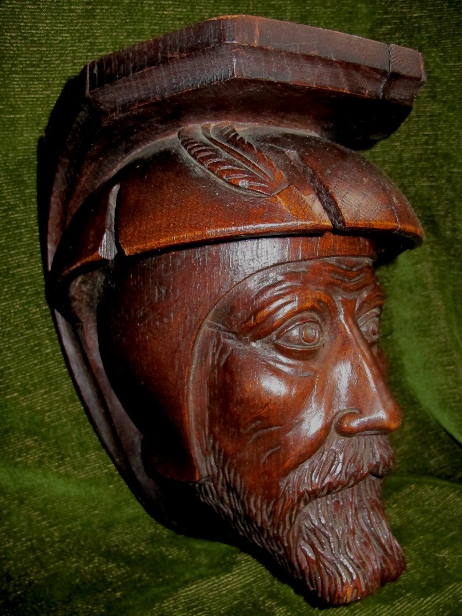 Medieval Man's Head Console In Oak
