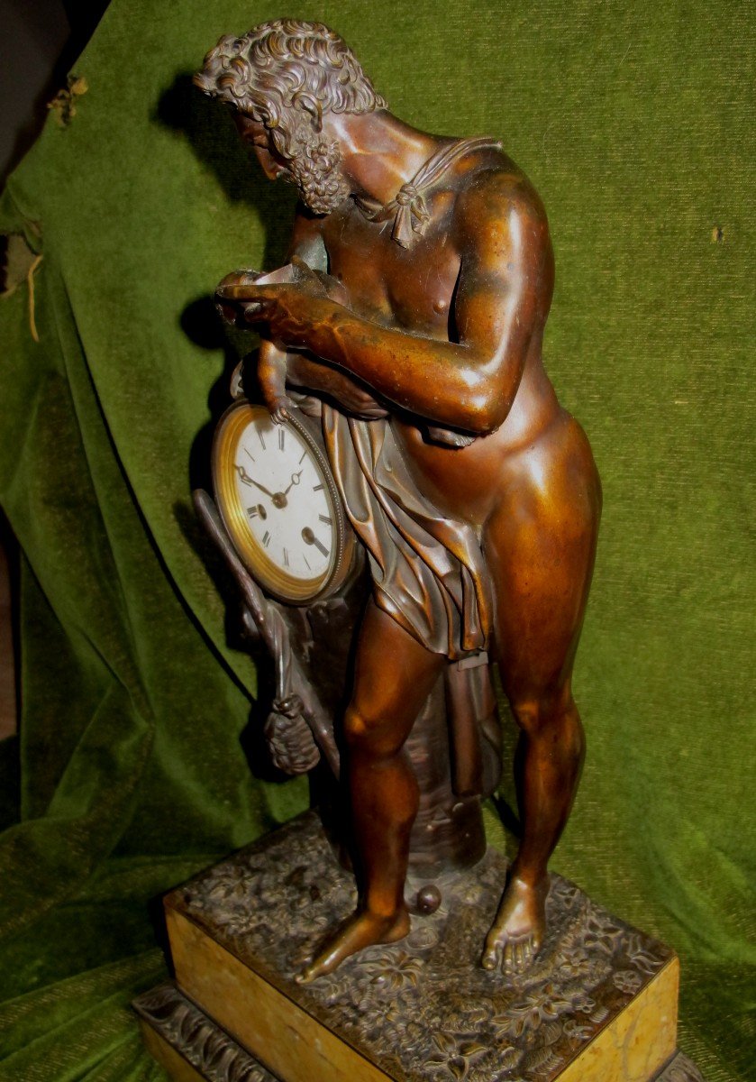 Pendule Empire Bronze Marbre de Sienne Asclépios -photo-2