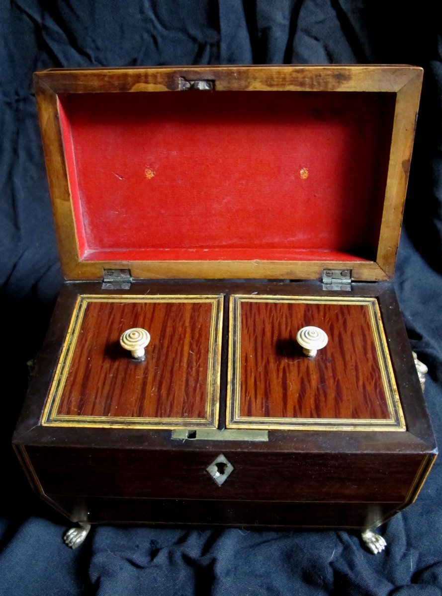 Coffret Boite A Thé Marqueterie  Filet Patte De Lions-photo-1